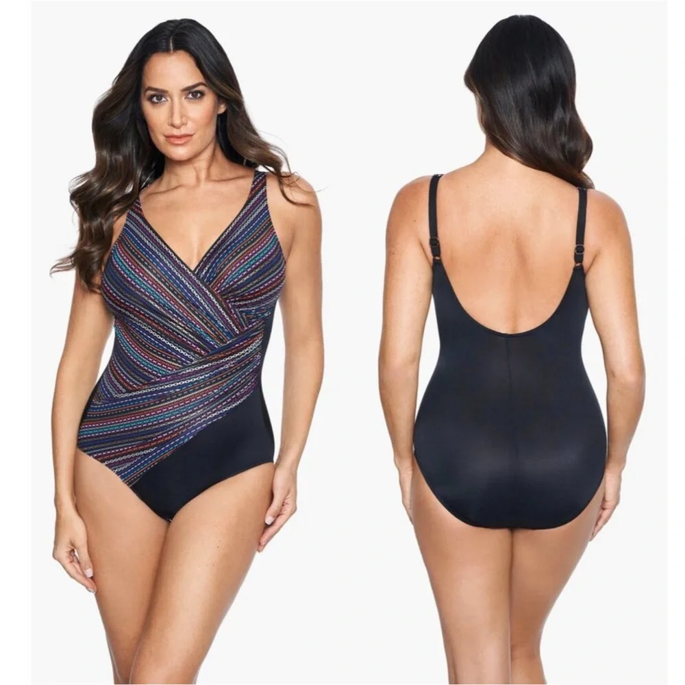 Miraclesuit Oceanus One-Piece Shimmer Links Colorblock Swimsuit - Picture 1 of 12